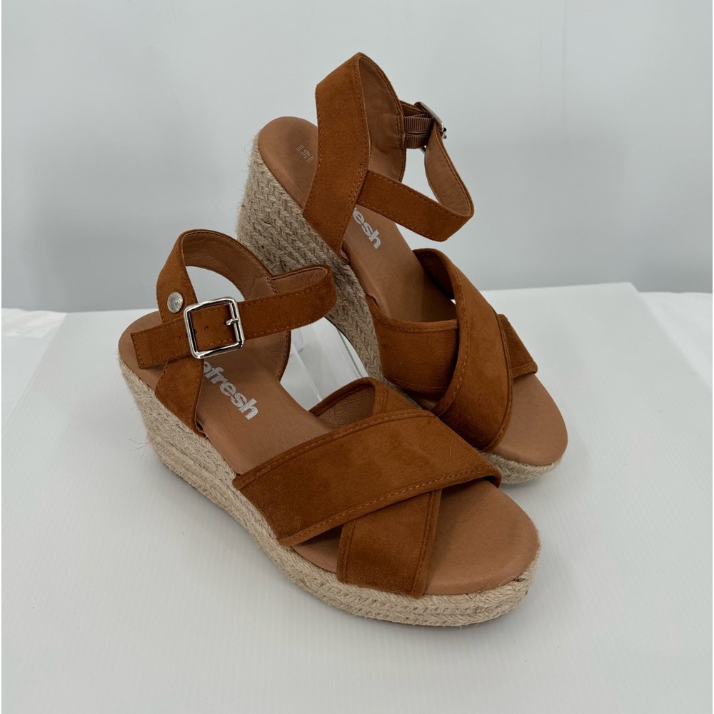 Refresh Casual Mules Wedges size 39/8.5 Camel Silver Hardware NWOT